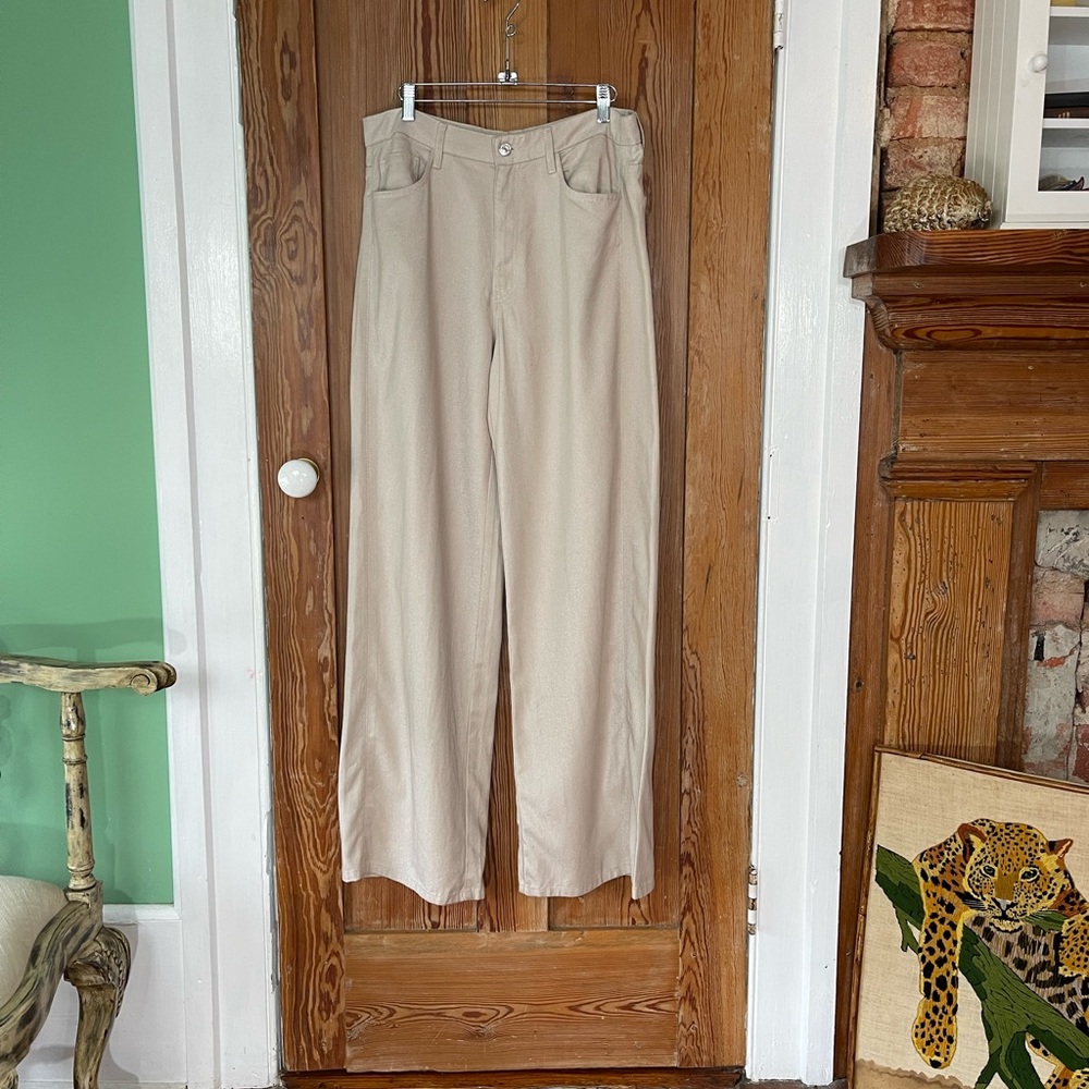 Zara Baggy Wide Leg High Rise Lyocell Pants Shimmer Size 10 🍄 - Picture 10 of 10